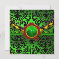BLACK  GREEN DAMASK,SHAMROCK,RED WAX SEAL MONOGRAM
