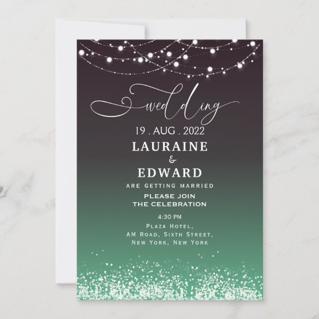 Black green dark Wedding invitation card simple (Front)