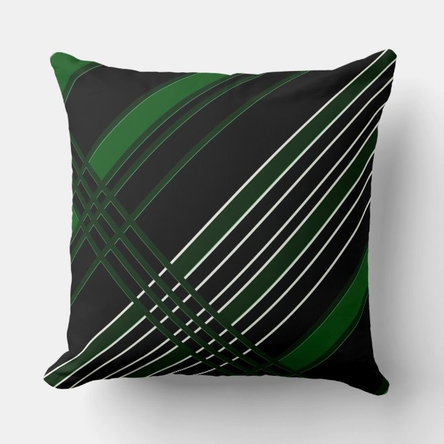 Black & Green Diagonal Stripes Cushion (Front)