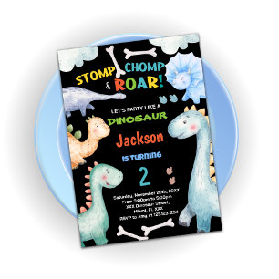Black Green Dinosaur Birthday Invitations