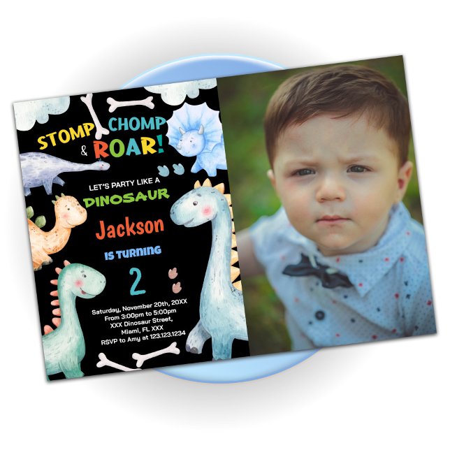 Black Green Dinosaur Birthday Invitations w photo (Black Green Dinosaur Birthday Invitations w photo)