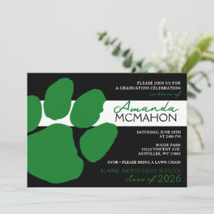 Black & Green Elegant Pawprint (Photo Back) Invitation