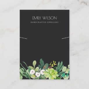 BLACK GREEN FAUNA SUCCULENT PEONY NECKLACE DISPLAY BUSINESS CARD