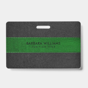 Black & Green Faux Leather ID Badge