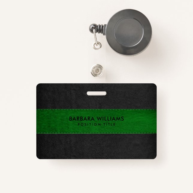Black & Green Faux Leather ID Badge (Front with Retractable)