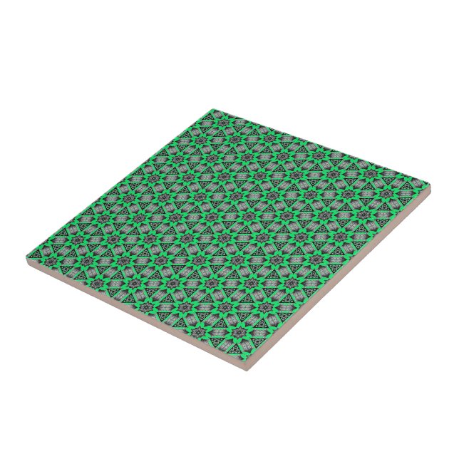Black Green Floral Ceramic Tile - Choose Colour (Side)