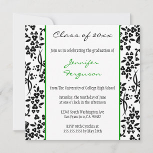 Black green floral graduation party announcement