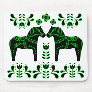Black/green Folk Dala horse/Folk Friesian Mouse Pad