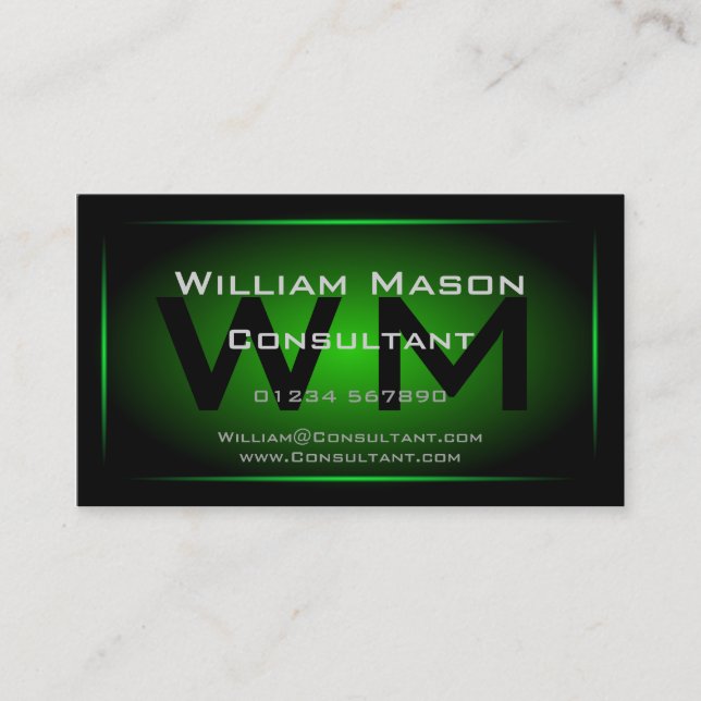 Black & Green Framed Monogram - Business Card (Front)