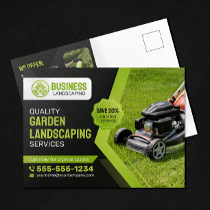 Black & Green Garden Landscaping Lawn Care Mowing Postcard
