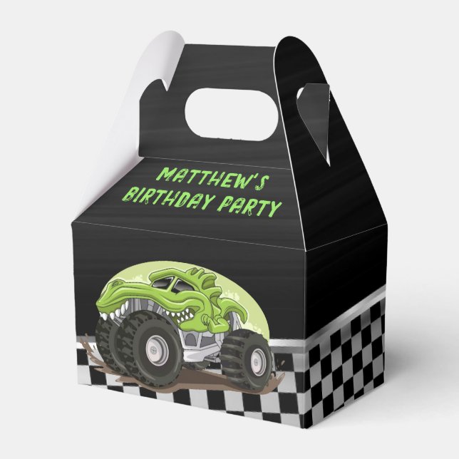 Black Green Gator Monster Truck Birthday Party Favour Box (Front Side)