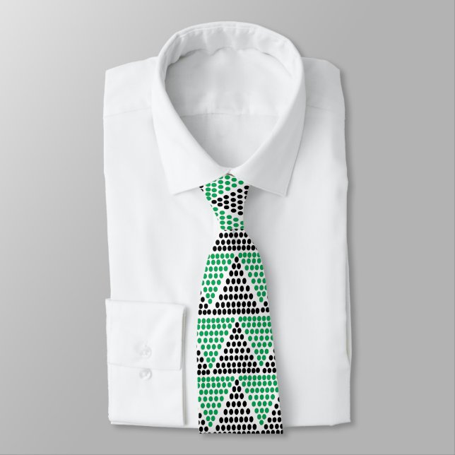 Black Green Geometric Pattern Tie (Tied)