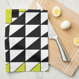 Black Green Geometric Triangle Rectangle Pattern Tea Towel