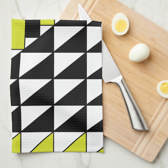 Black Green Geometric Triangle Rectangle Pattern Tea Towel (Quarter Fold)
