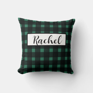 Black Green Gingham Personalised Cushion