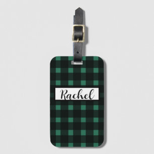 Black Green Gingham Personalised Luggage Tag
