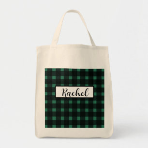 Black Green Gingham Personalised  Tote Bag