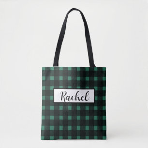 Black Green Gingham Personalised  Tote Bag