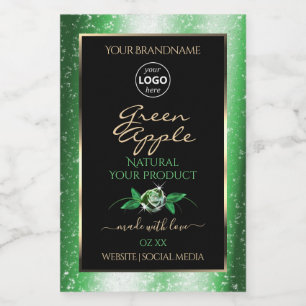 Black Green Glitter Floral Product Labels Add Logo