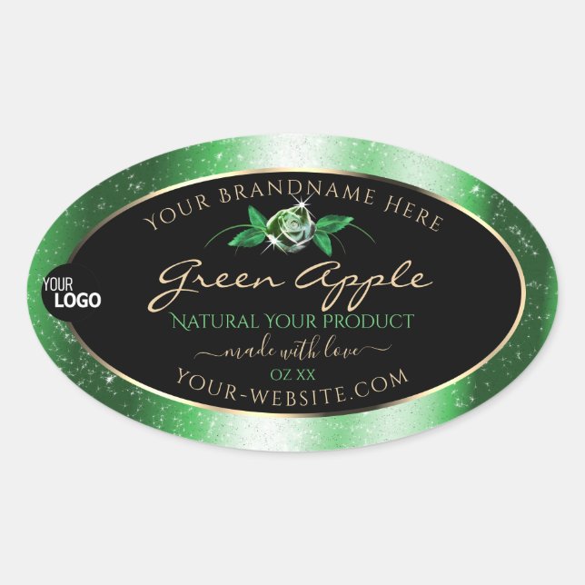 Black Green Glitter Floral Product Labels Add Logo (Front)