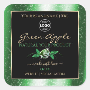 Black Green Glitter Floral Product Labels Add Logo