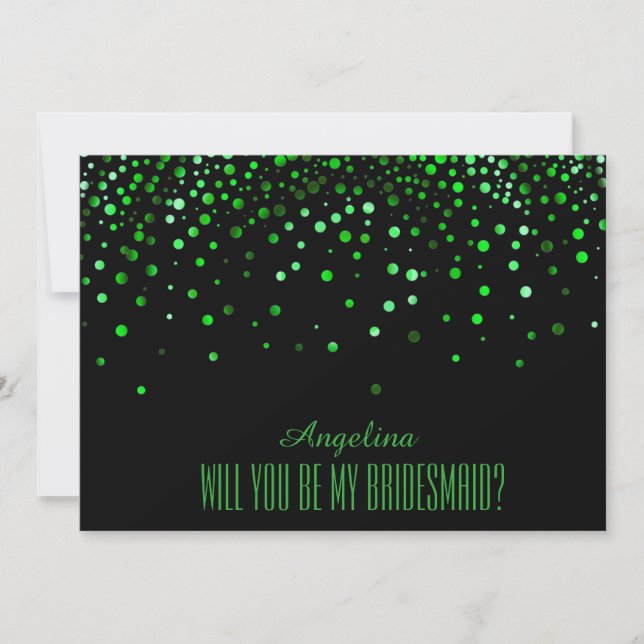 Black Green Glitter Will you be my bridesmaid? Invitation (Front)