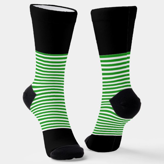 Black + Green Horizontal Stripes Socks (Angled)