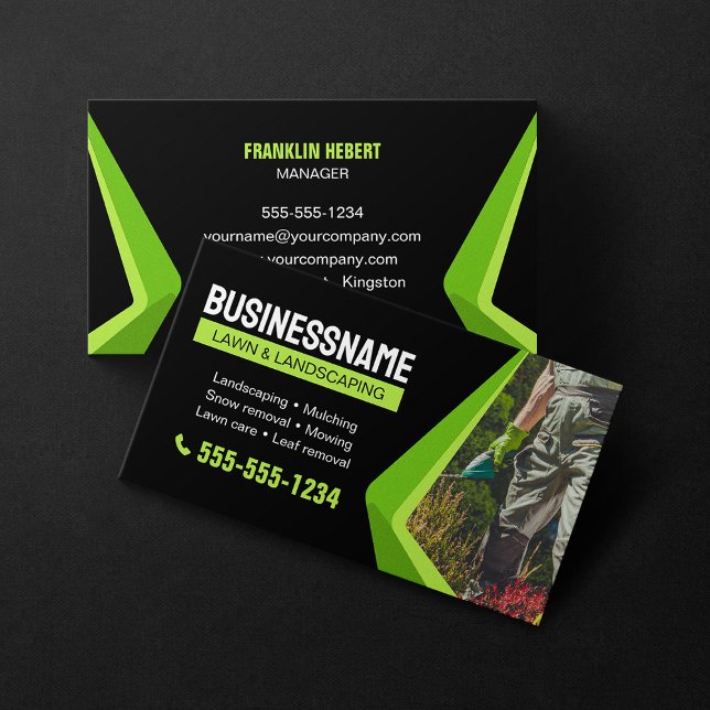 Black & Green Landscaping Mowing Lawn Maintenance Business Card (Creator Uploaded)
