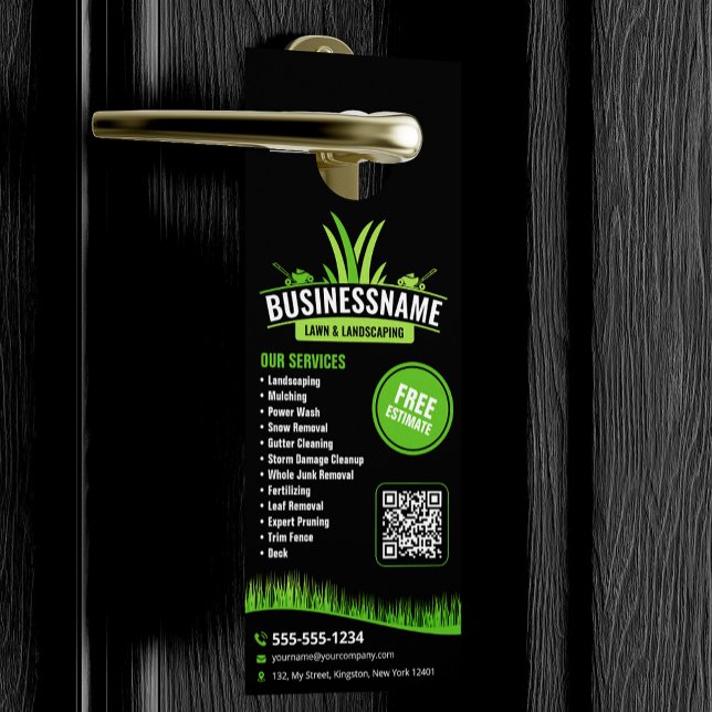 Black Green Lawn Care Landscaping Mowing Lawncare Door Hanger (Creator Uploaded)