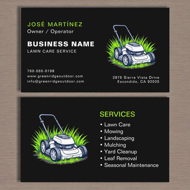 Black Green Lawn Care & Services Professional Business Card (Creator Uploaded)