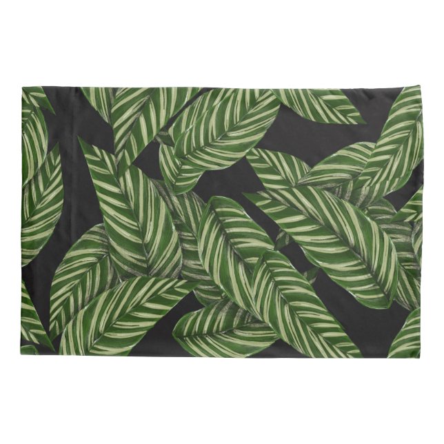 Black Green Leafy Luxurious Pillowcase (Back)