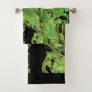 Black green marble bath towel set