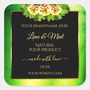 Black Green Marble Product Labels Flowering Roses