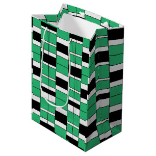 Black Green Mid Century Geometric Pattern Medium Gift Bag