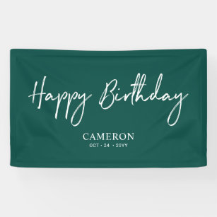 Black & Green Minimal Custom Happy Birthday Banner