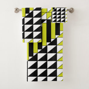 Black Green Modern Triangle Rectangle Geometric Bath Towel Set