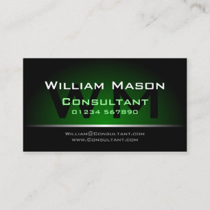 Black Green Monogram Professional - Business Card