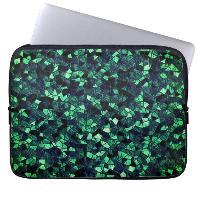 Black green mosaic with partially removed colour laptop sleeve (Front)