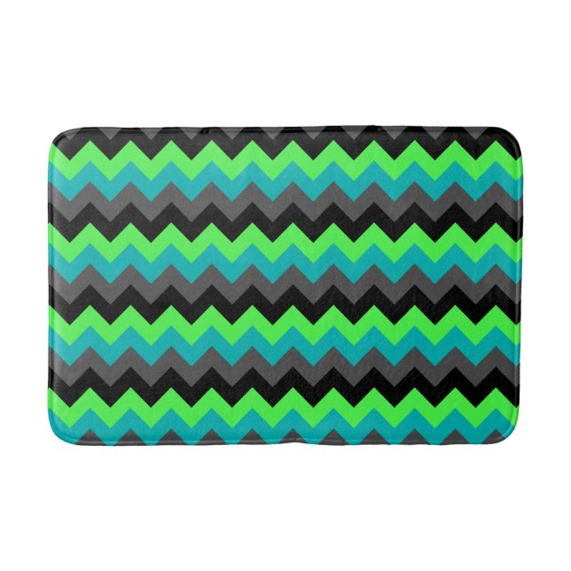 Black Green Ombre Chevrons Medium Bath Mat (Front)