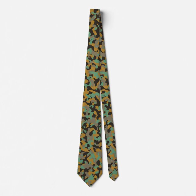 Black, Green, Orange Camouflage Camo Pattern Tie (Front)
