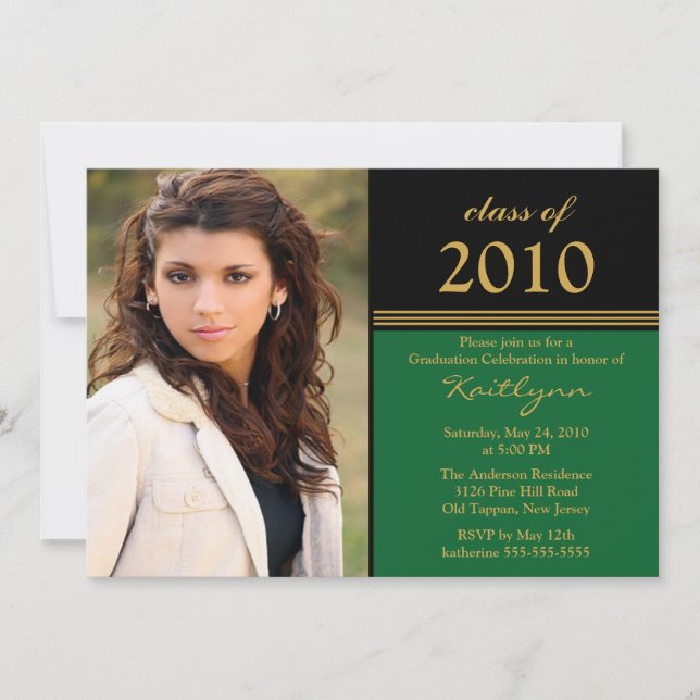 Black & Green Photo Graduation Invitation (Front)