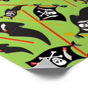 Black Green Pirate Flag Skulls White Bones Raiding Poster