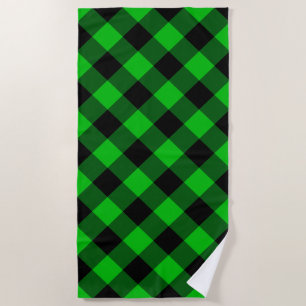 Black & Green Plaid Checked - Beach Towel