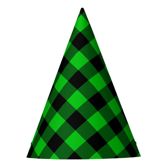 Black & Green Plaid Checked - Party Hat (Front)