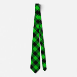 Black & Green Plaid Checked Tie