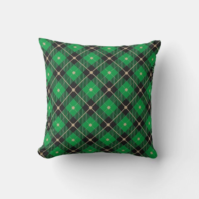 Black Green Plaid Pattern Cushion (Front)