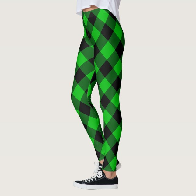 Black Green Plaid Tartan Leggings (Left)