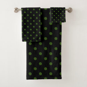 Black Green Polka Dot Bath Towel Set