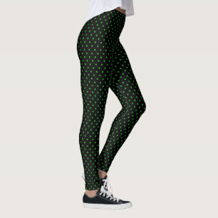 Black Green Polka Dots Pattern Leggings