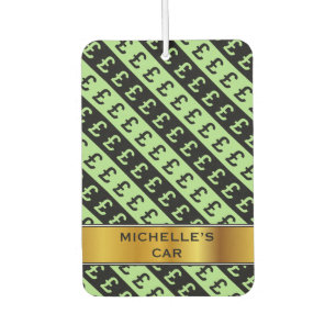 Black & Green Pound Signs (£) Striped Pattern Car Air Freshener